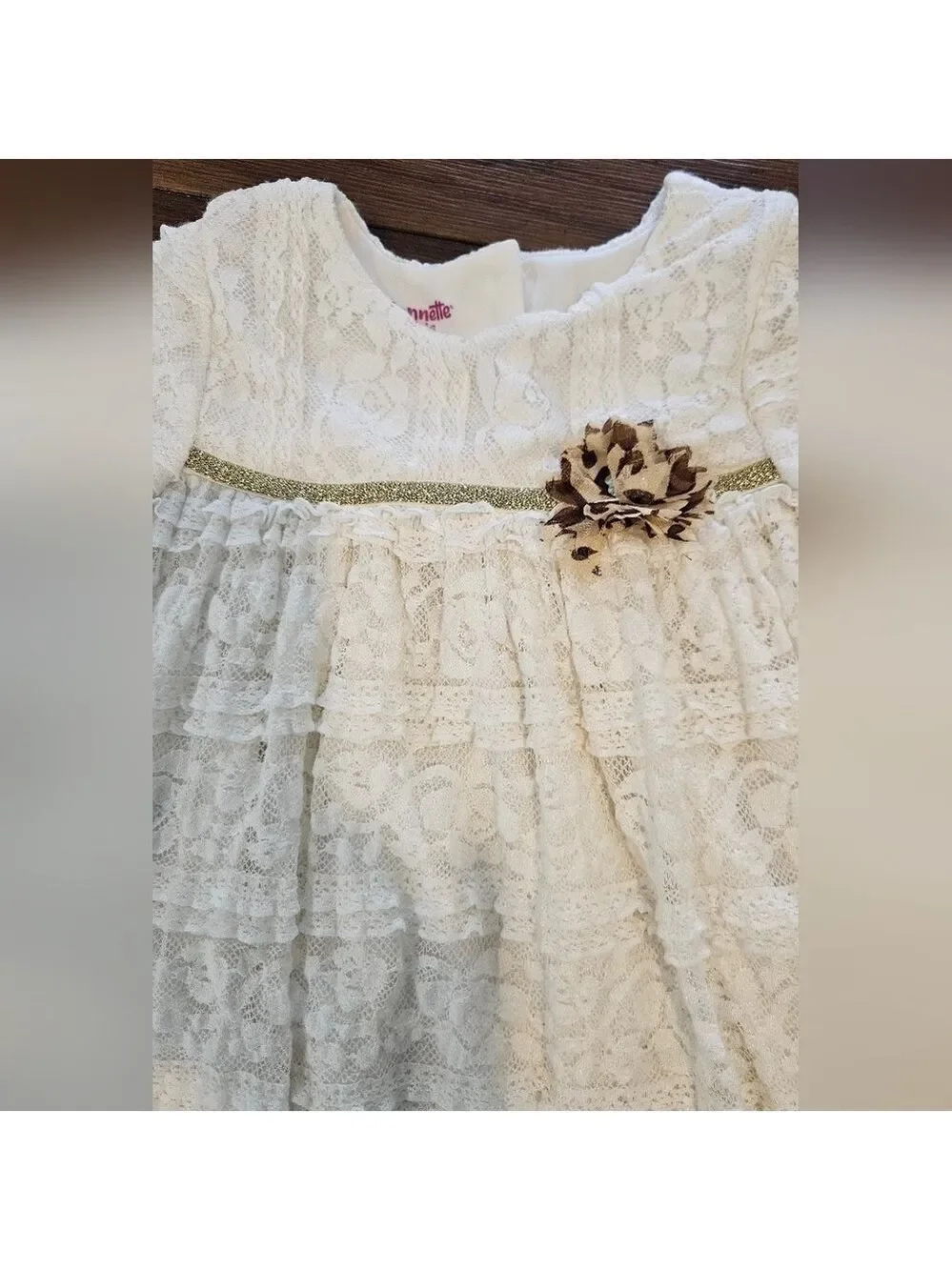 NANNETTE KIDS 3T WHITE LACE & RUFFLE LINED DRESS WITH POPS OF COLOR!